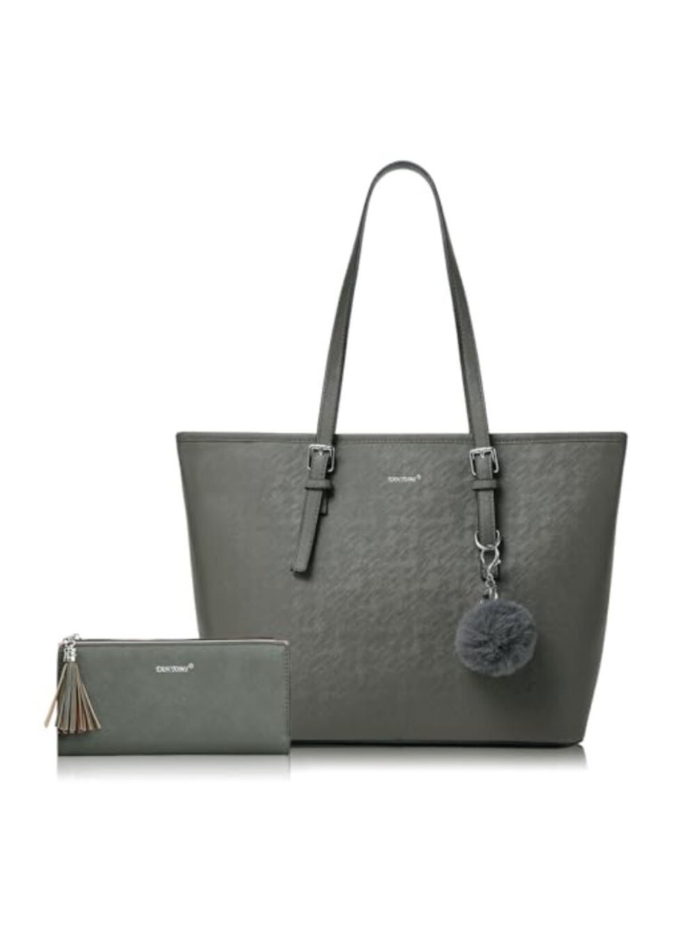 Large Tote Bag PU Leather Shoulder Handbag with Zipper Work Purse Set